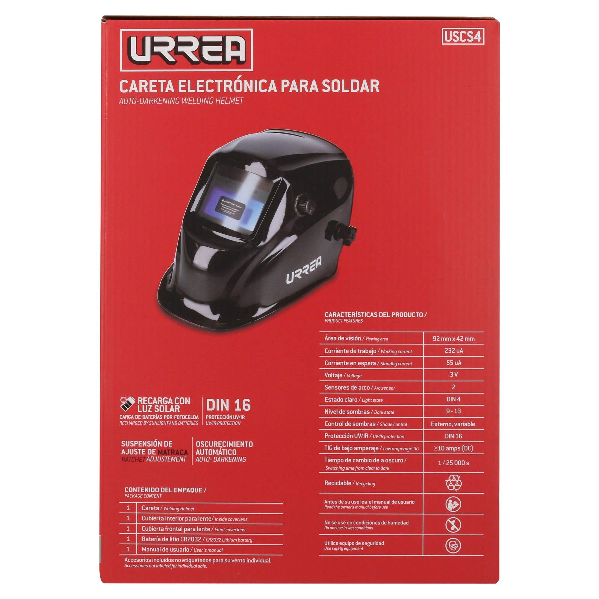 Careta eléctronica para soldar, visión 92 x 42, diseño liso Urrea USCS4 - imagen 8