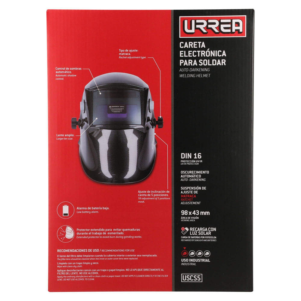 Careta eléctronica para soldar, visión 98 x 43, diseño fibra de vidrio Urrea USCS5 - imagen 7