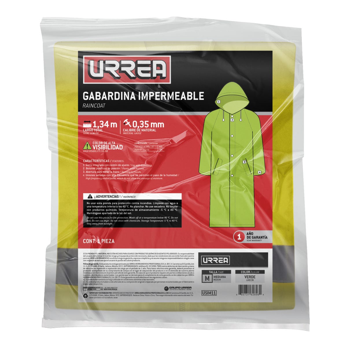 Gabardina impermeable de alta visibilidad M Urrea USIM11 - imagen 5