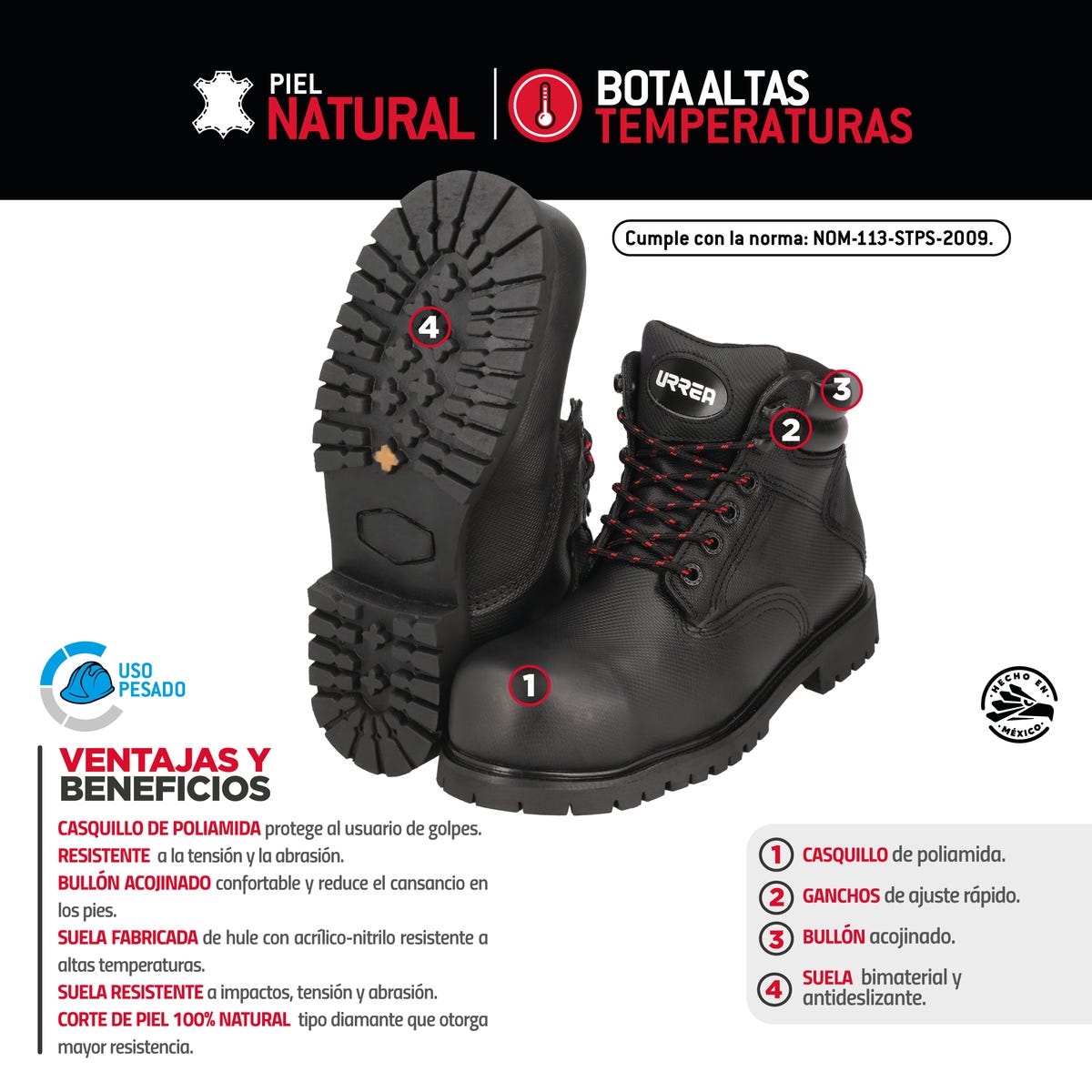 Botas de seguridad para altas temperaturas con casquillo de poliamida #26 cm Urrea USZH6 - imagen 5
