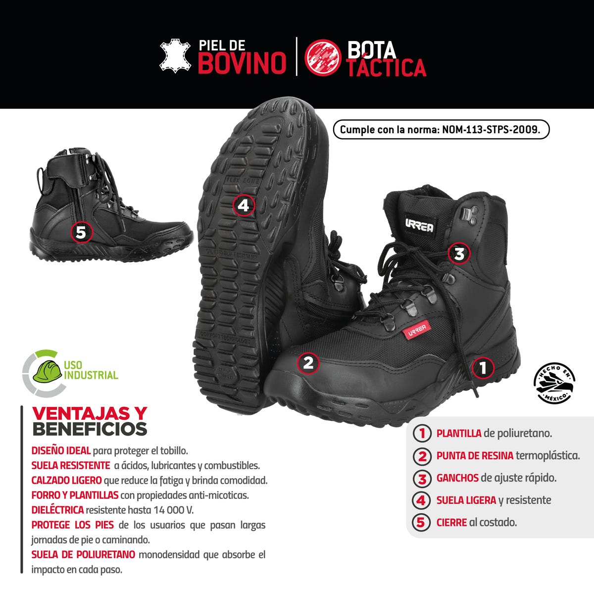 Botas de seguridad tácticas con casquillo de resina termoplástica #27 cm Urrea USZT7 - imagen 5