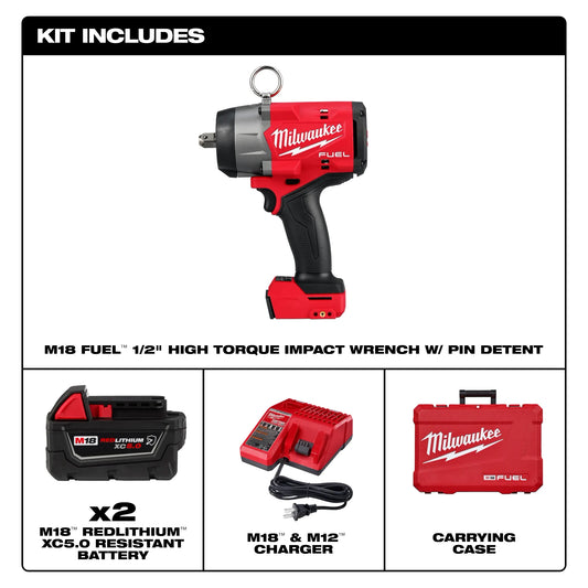 Kit de llave de impacto de torque alto M18 FUEL™ de 1/2" con retención de pasador Milwaukee 2966-22 - imagen 2