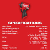 Llave de impacto corta M12 FUEL™ de 1/2" con retención de pasador Milwaukee 2563P-20 - imagen 7