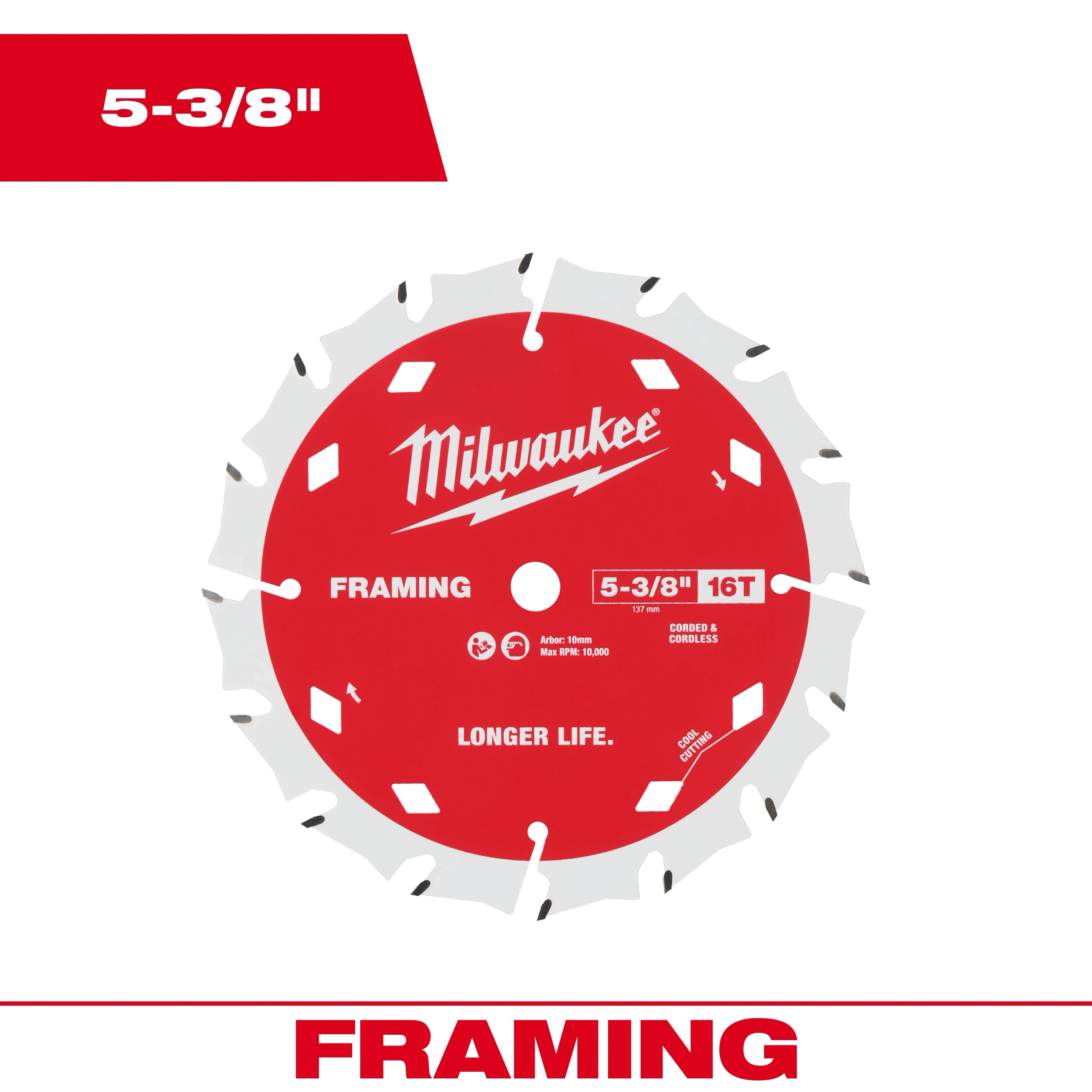 Hoja de sierra circular para enmarcado de 5-3/8" y 16 T Milwaukee 48-40-0522 - imagen 2