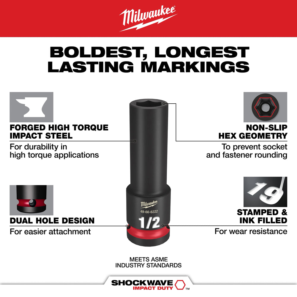 Cubo profundo de 9/16" con boca de 3/8" de 6 puntas SHOCKWAVE Impact Duty™ Milwaukee 49-66-6122 - imagen 4