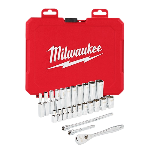 Juego de trinquete con boca de 1/4" y cubos SAE, 26 piezas Milwaukee 48-22-9404