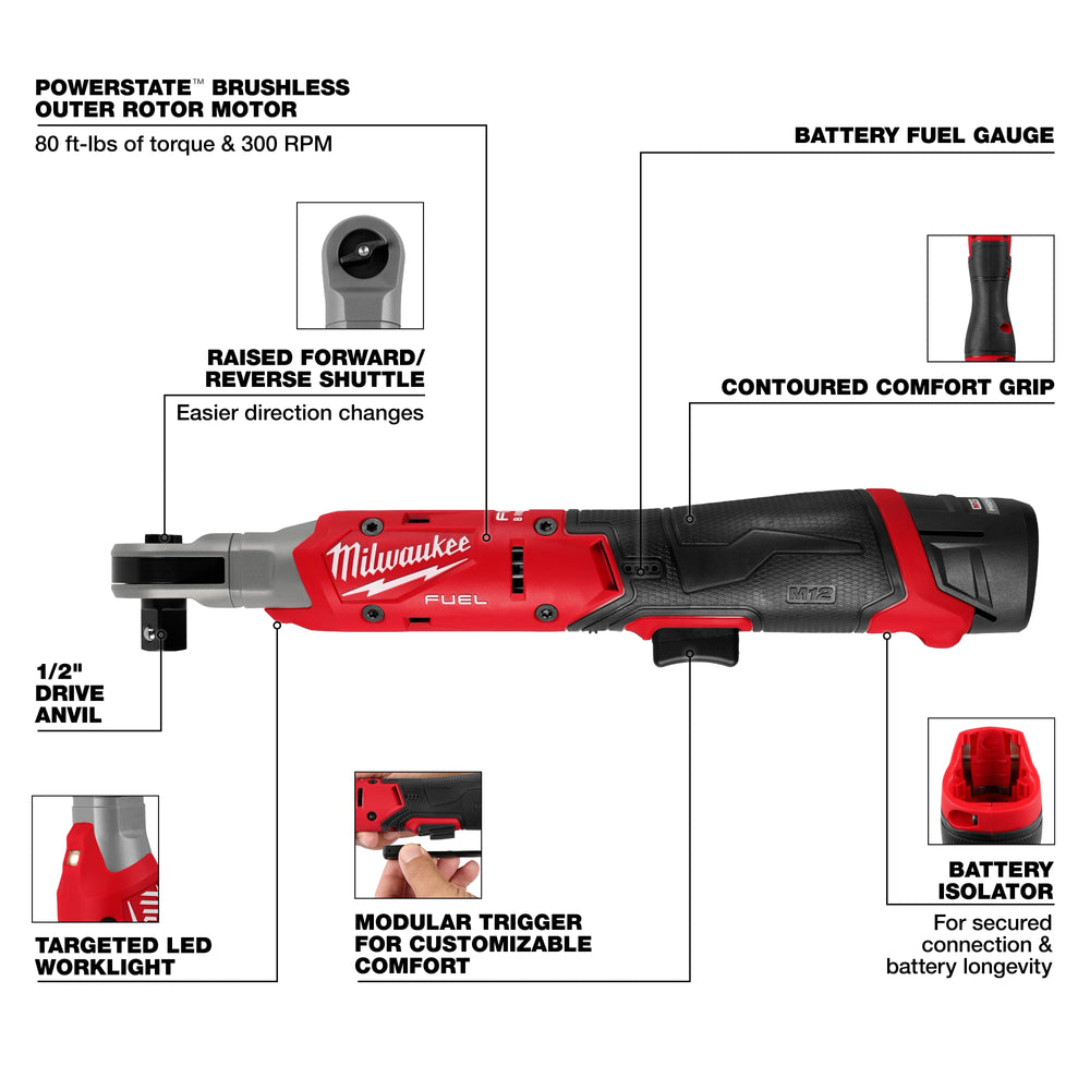 Kit de trinquete M12 FUEL™ de 1/2" Milwaukee 3054-21 - imagen 4