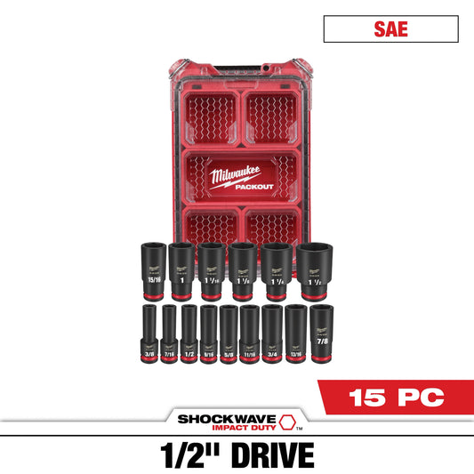 Juego de 15 dados de impacto SHOCKWAVE™ 1/2" SAE con estuche PACKOUT™ Milwaukee 49-66-6802 – imagen 2