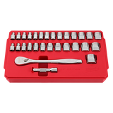 Juego de trinquete con boca de 3/8" y cubos SAE, 29 piezas con CUATRO CARAS PLANAS Milwaukee 48-22-9088 - imagen 5