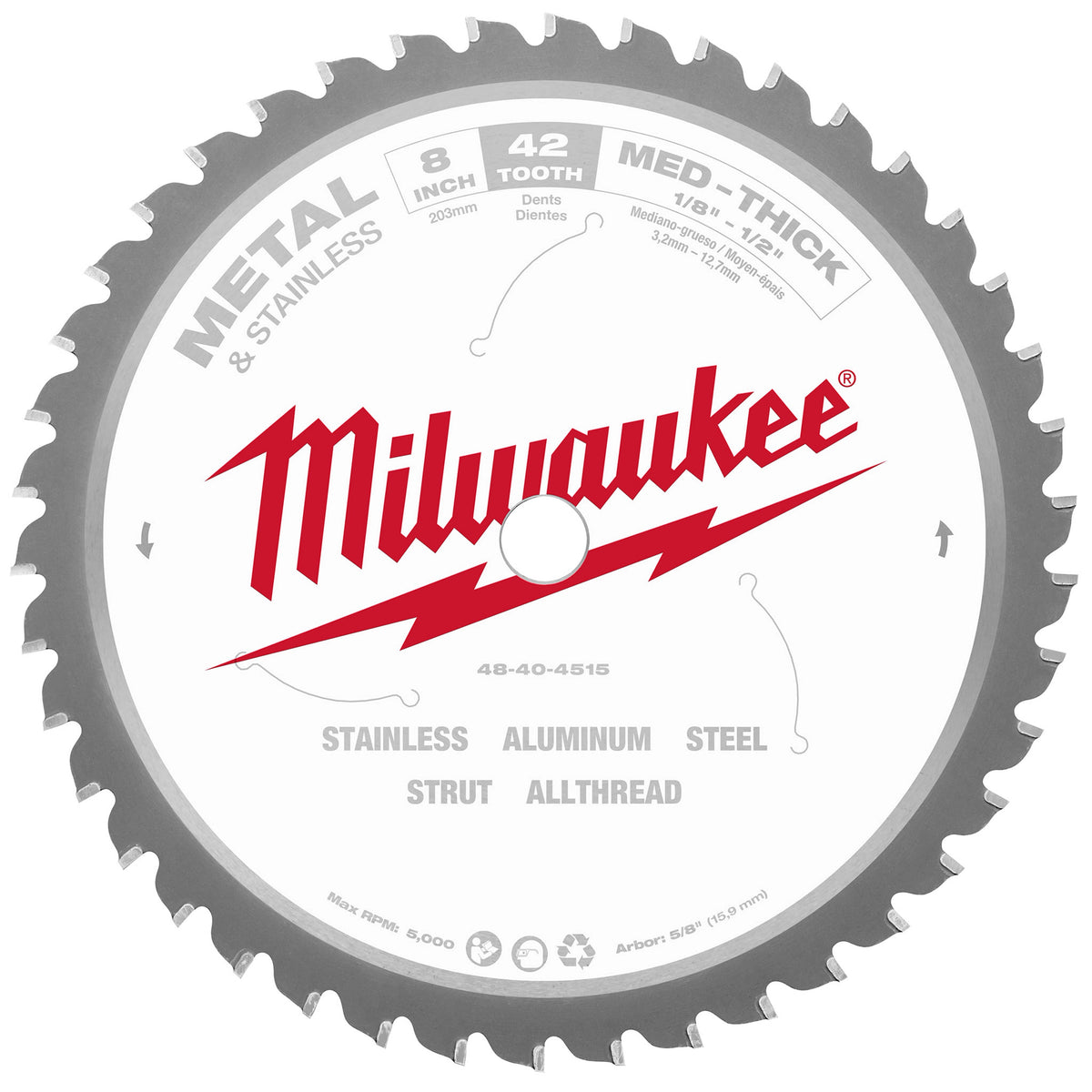 Hoja de sierra circular para cortar metal y acero inoxidable de 8" Milwaukee 48-40-4515