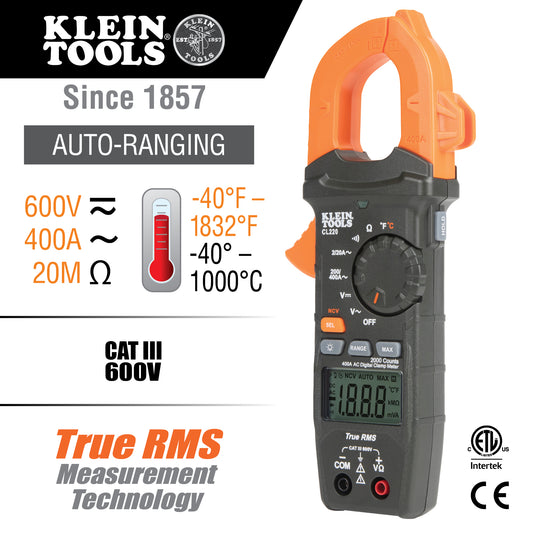 Multímetro de gancho 400 A CA+Tempe+TRMS Klein Tools CL220 – imagen 2