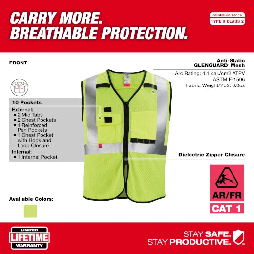 Chaleco de seguridad de malla amarilla de gran visibilidad clase 2 AR/FR Cat. 1: 2XL/3XL Milwaukee 48-73-5203 - imagen 3