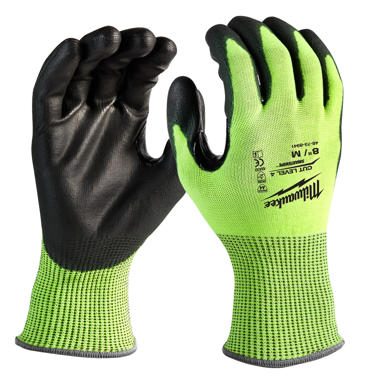 Guantes de corte de alta visibilidad nivel 4 bañados en poliuretano - M talla M Milwaukee 48-73-8941