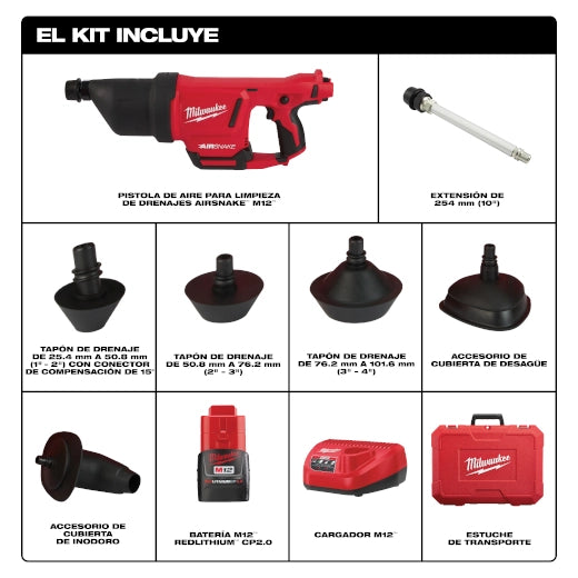 Kit de pistola de aire para limpiar drenajes M12™ AIRSNAKE™ Milwaukee 2572B-21 - imagen 2