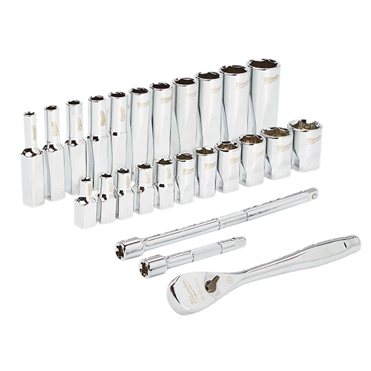 Juego de trinquete con boca de 1/4" y cubos SAE, 26 piezas Milwaukee 48-22-9404 - imagen 2