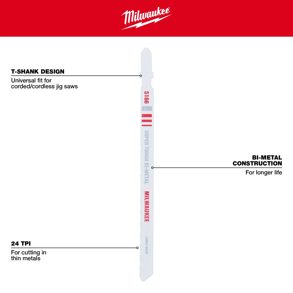 Hoja bimetálica para sierra caladora de 5-1/4" 24 TPI (paquete por 5) Milwaukee 48-42-5166 - imagen 5