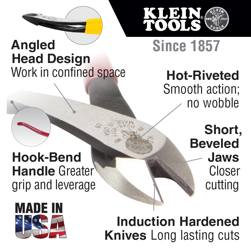 Pinza de corte diagonal de alta palanca con cabeza en angulo 8" Klein Tools D248-9ST – imagen 2