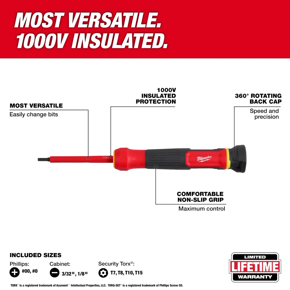 Destornillador de precisión 8 en 1 con múltiples brocas con aislamiento para 1000 V Milwaukee 48-22-2217 - imagen 5