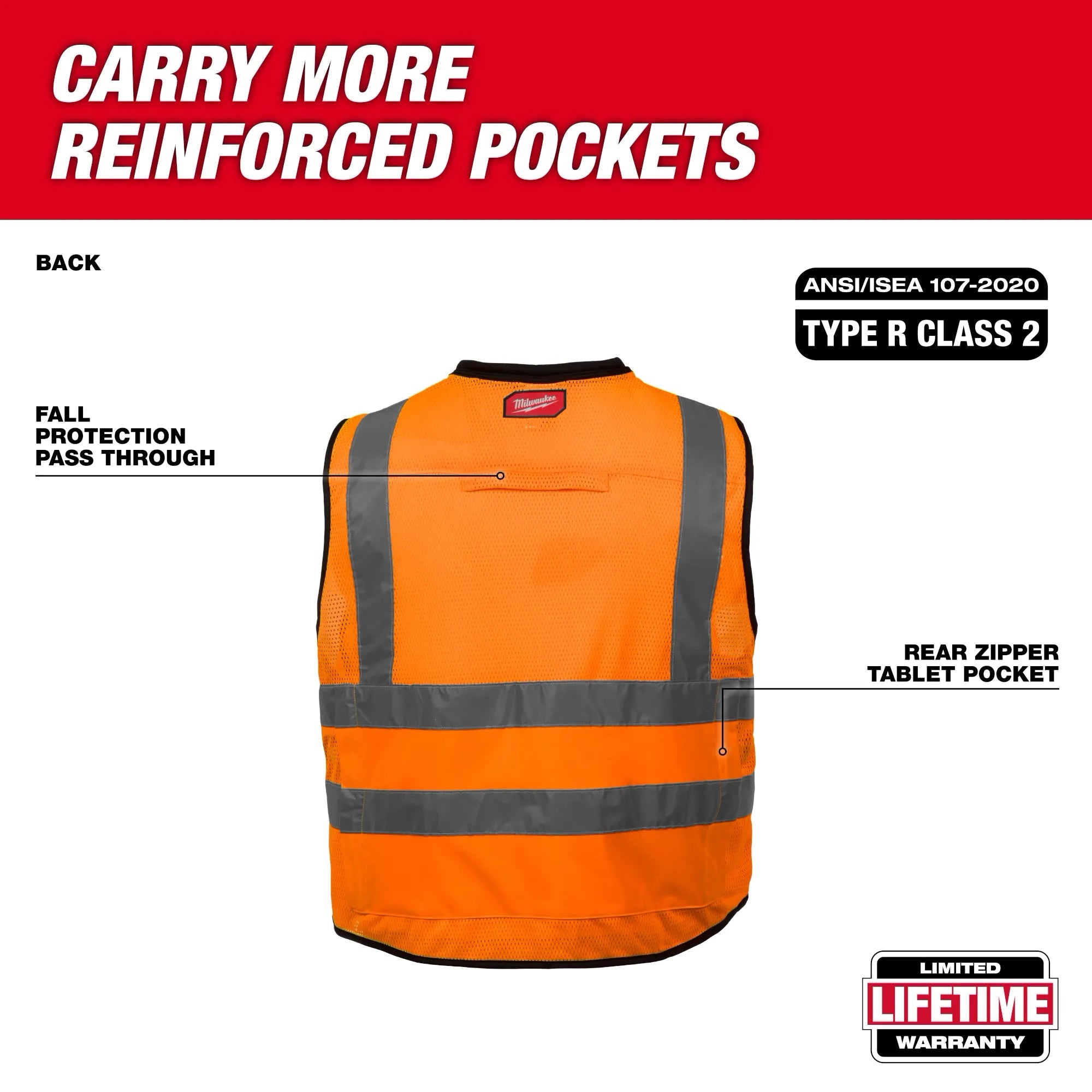 Chaleco de seguridad naranja de alto rendimiento y alta visibilidad Clase 2: S/M Milwaukee 48-73-5051 - imagen 6