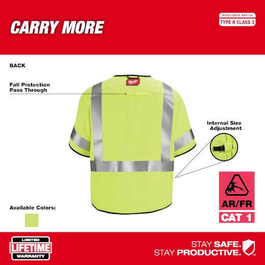Chaleco de seguridad amarillo de gran visibilidad clase 3, AR/FR Cat. 1, tallas S/M Milwaukee 48-73-5321 - imagen 4