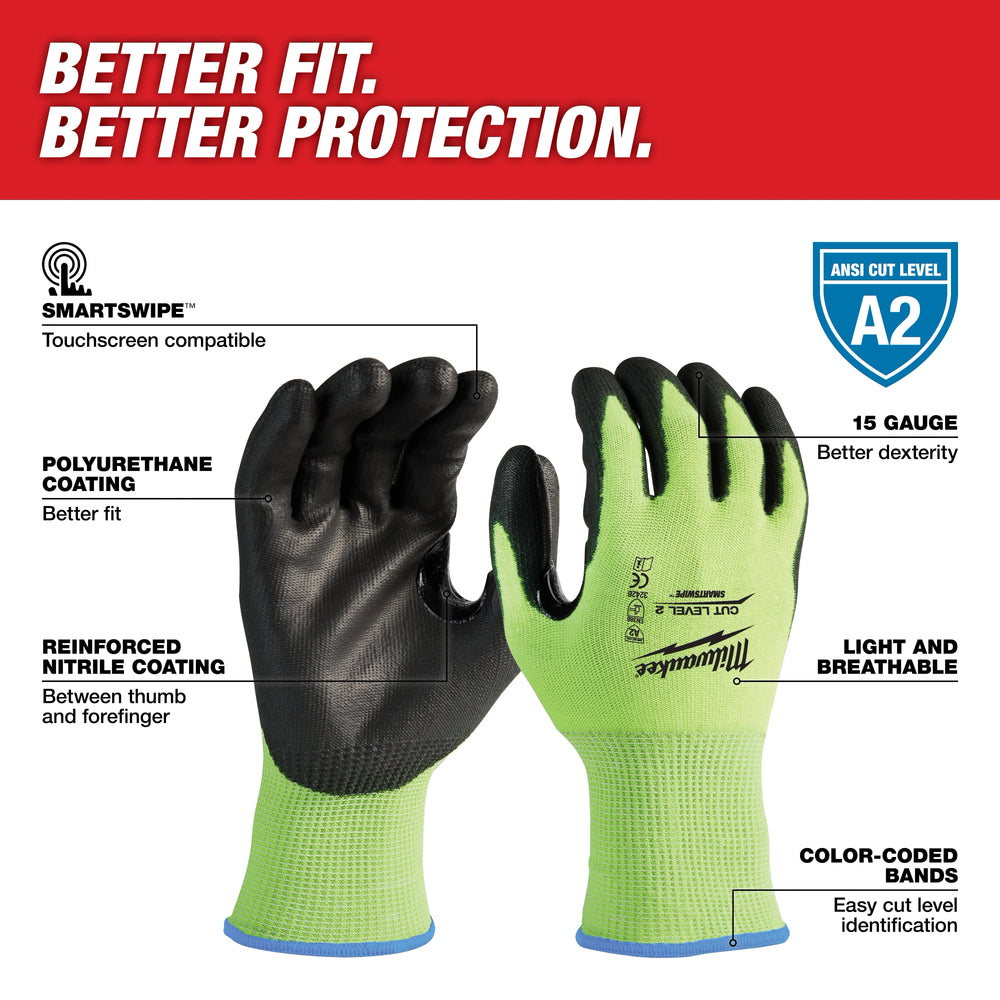 12 pares de guantes de corte de alta visibilidad nivel 2 bañados en poliuretano - M talla M Milwaukee 48-73-8921B - imagen 2