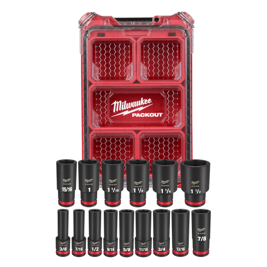 Juego de 15 dados de impacto SHOCKWAVE™ 1/2" SAE con estuche PACKOUT™ Milwaukee 49-66-6802
