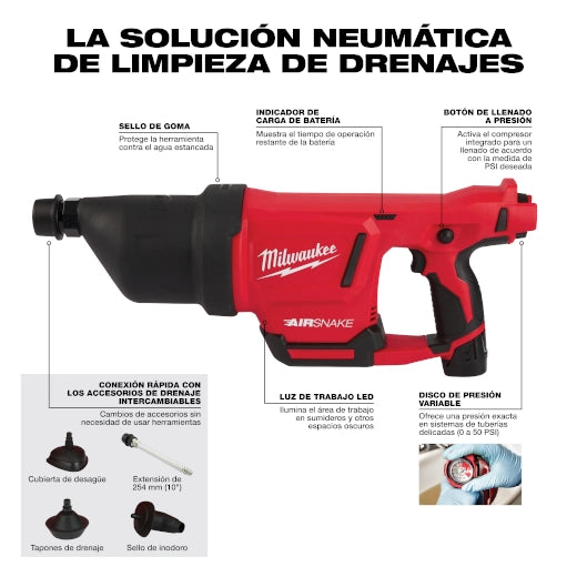 Kit de pistola de aire para limpiar drenajes M12™ AIRSNAKE™ Milwaukee 2572B-21 - imagen 7