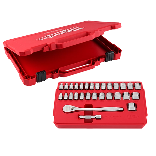Juego de trinquete con boca de 3/8" y cubos SAE, 29 piezas con CUATRO CARAS PLANAS Milwaukee 48-22-9088 - imagen 4